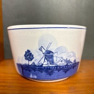 Blue and White Ceramic Bowl with Windmill Design